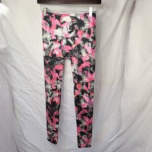 Floral Leggings Pink Black Grey Abstract Y2K Soft Girl Aesthetic Yoga Juniors Sm